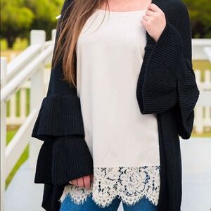 THML Ruffle Bell Sleeve Cableknit Open Cardigan